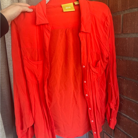 Maeve Tops - Maeve Vibrant Orange/Red Button Down Shirt